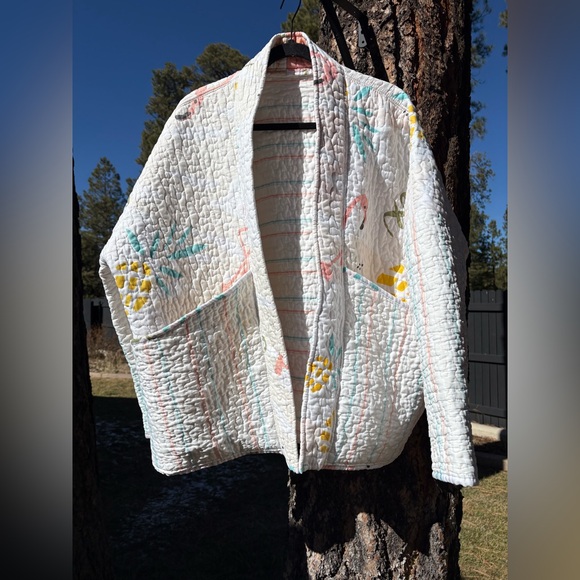 Handmade Jackets & Blazers - Handmade Upcycled Flamingo and Pineapple Women's Quilted Jacket